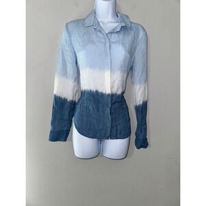 Bella Dahl XS Button Down Shirt Top Blue White Tie Dye Long Sleeve